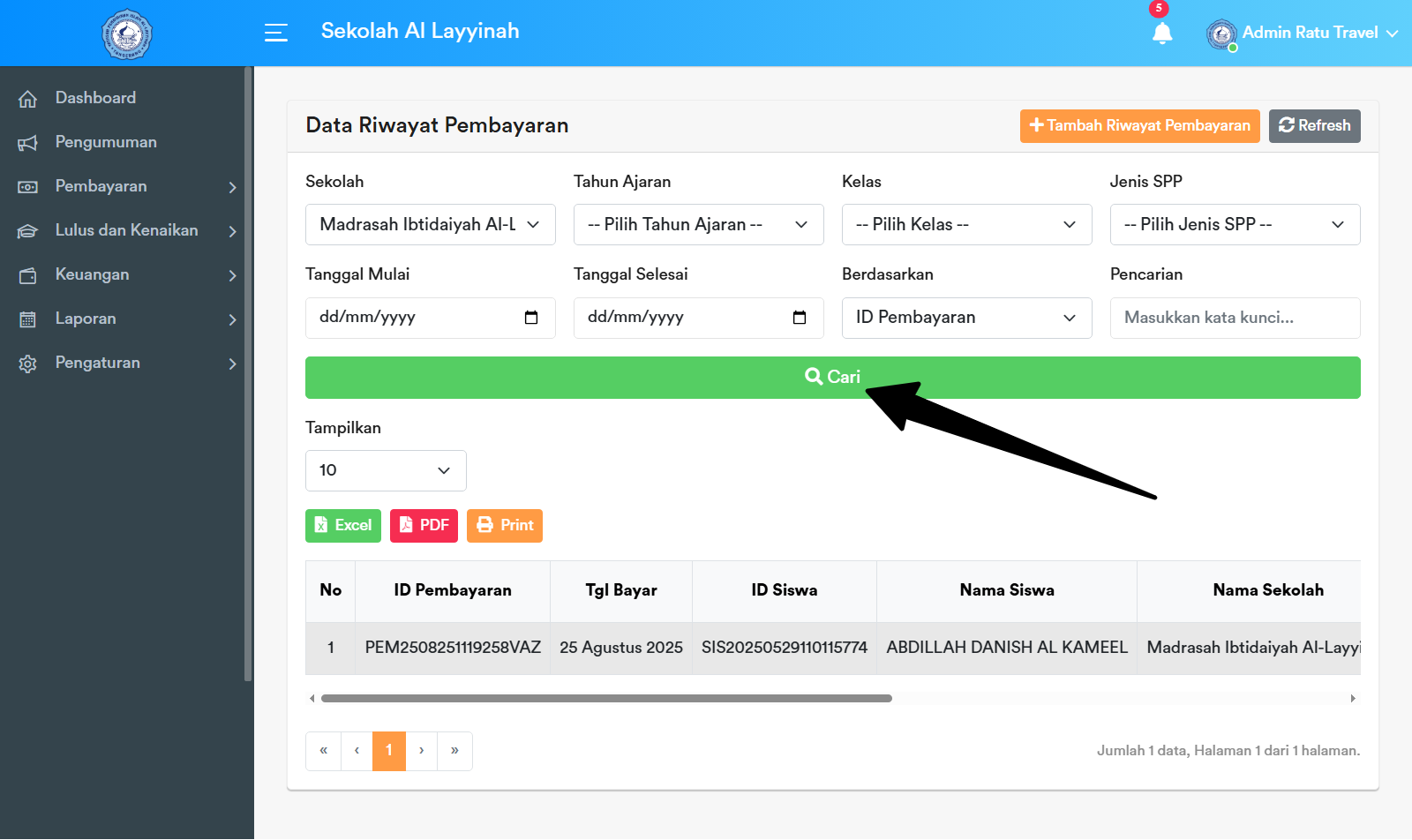 Tombol Cari Riwayat Pembayaran